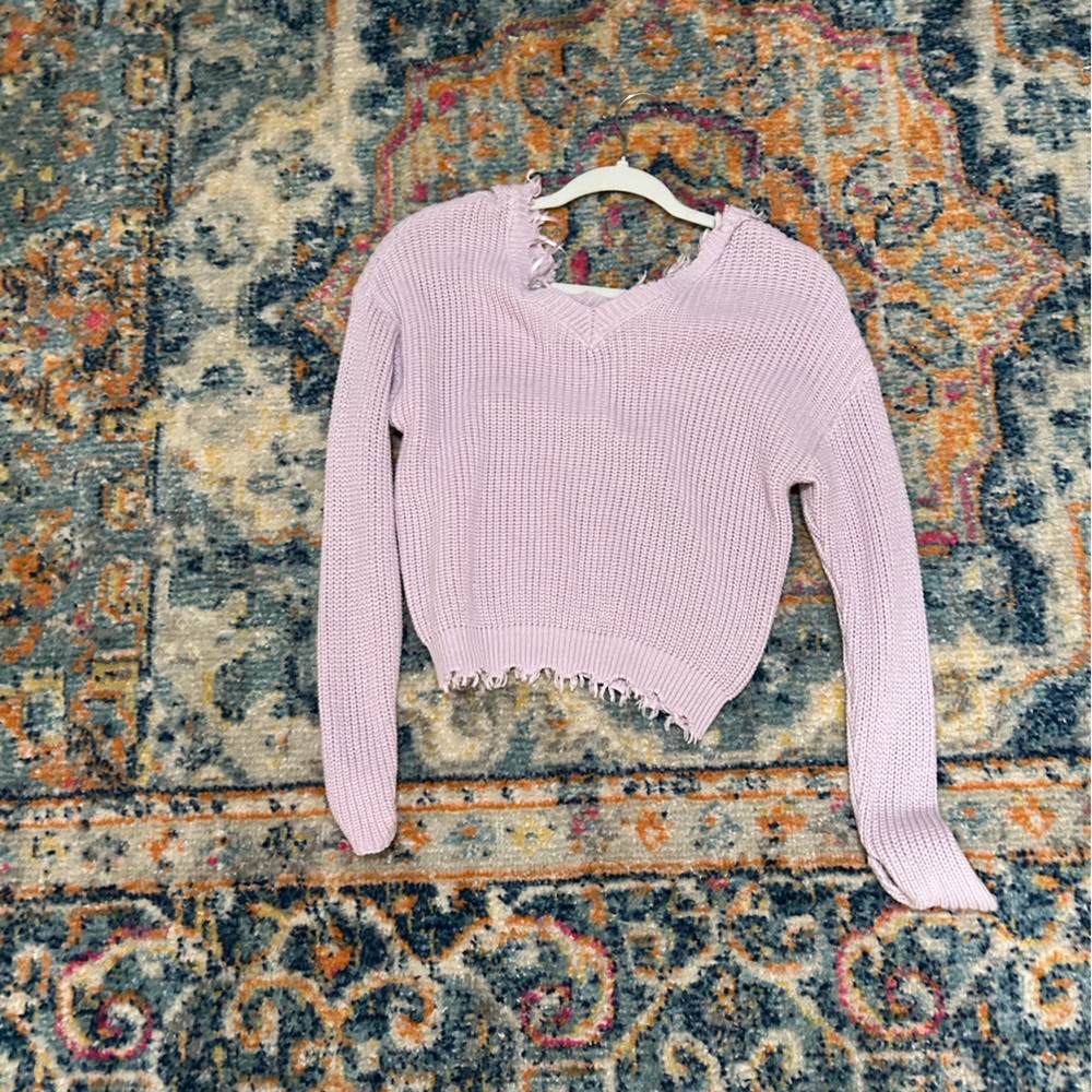 purple cropped distressed sweater